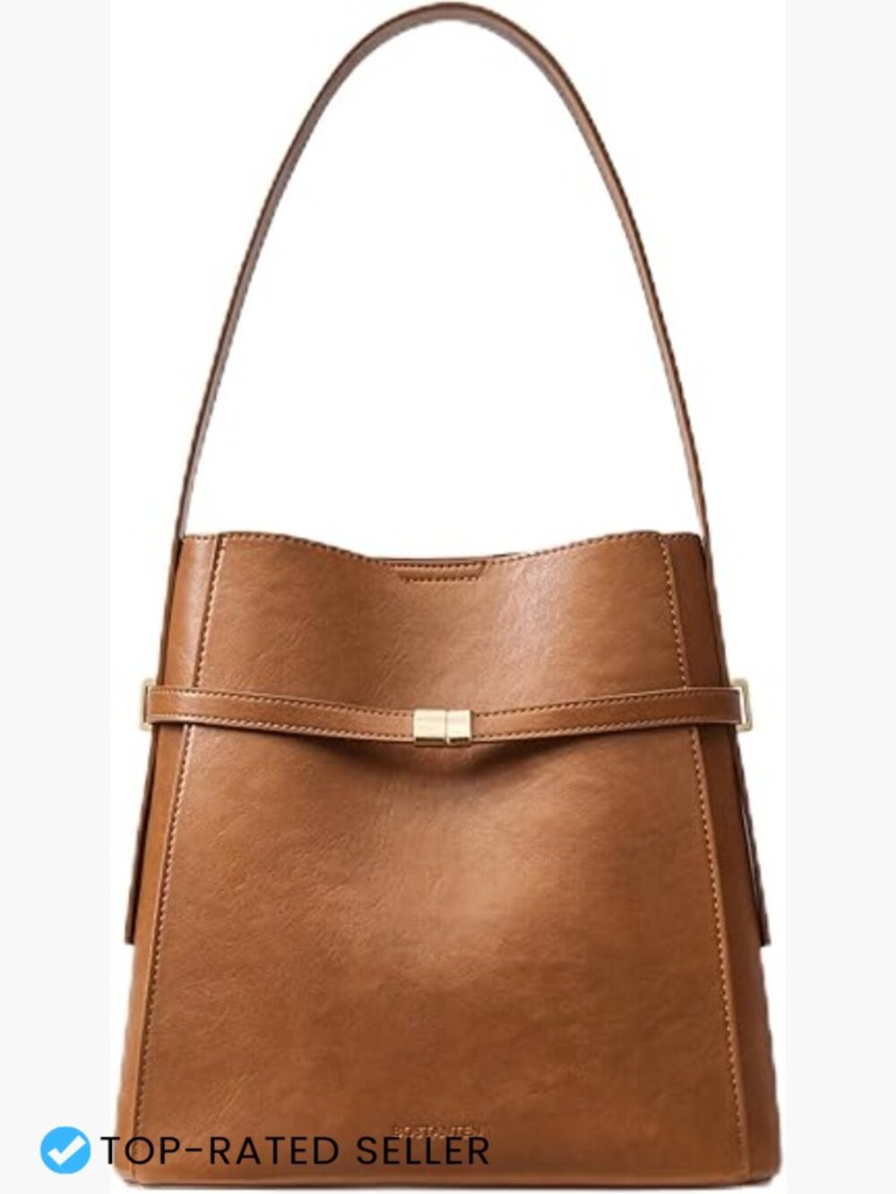 Bucket Bag Soft Vegan Leather Shoulder Handbag with Pouch Retro Mid-Size